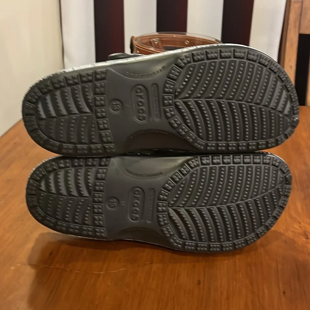 Crocs Baya Lined Printed Bandanna Clog Shoes Sandals new black grey Mens Size 13